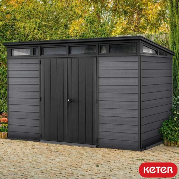 CORTINA-1-1.jpg Keter Artisan 7x11 ft Pent Dark-Grey Plastic 2 door Shed with floor & 1 window