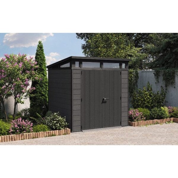 Keter Artisan 7x7 ft Pent Grey Plastic 2 door Shed with floor & 1 window