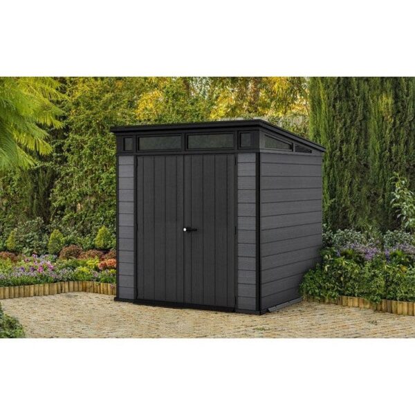 Keter Artisan 7x7 ft Pent Grey Plastic 2 door Shed with floor & 1 window