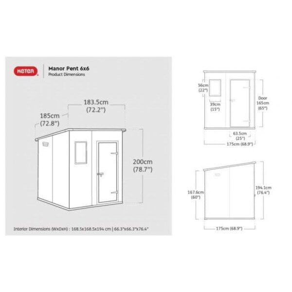 KETER-MANOR-66-DIAGRAM.jpg Keter 6′ x 6′ Manor Plastic Pent Garden Storage Shed – Grey