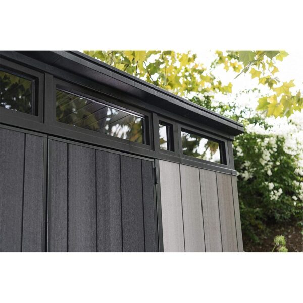 Keter-Artisan-Pent-Outdoor-Garden-Storage-Shed-11x7-6.jpg Keter Artisan 7x11 ft Pent Grey Plastic 2 door Shed with floor & 1 window
