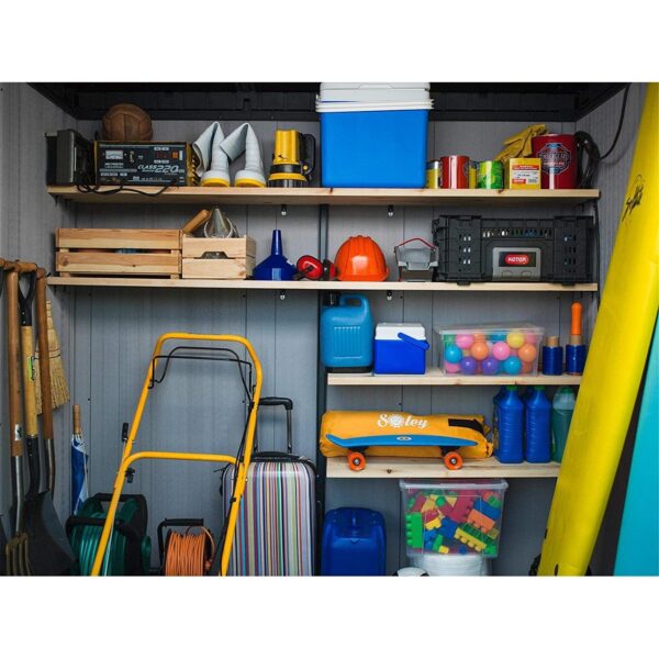 Keter-Artisan-Pent-Outdoor-Garden-Storage-Shed-11x7-8.jpg Keter Artisan 7x11 ft Pent Grey Plastic 2 door Shed with floor & 1 window