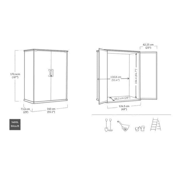 Premier_TallWEB_PNG_Transparent__1030X650_9-1.png Keter Premier tall Grey 1400L Garden storage 4x2 ft 1704mm 1400mm
