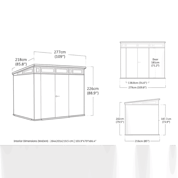 Keter 9’x 7′ Cortina Heavy Duty Plastic Pent Shed – Green