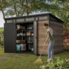 Keter Signature 7x11 ft Pent Walnut Plastic 2 door Shed with floor & 8 windows