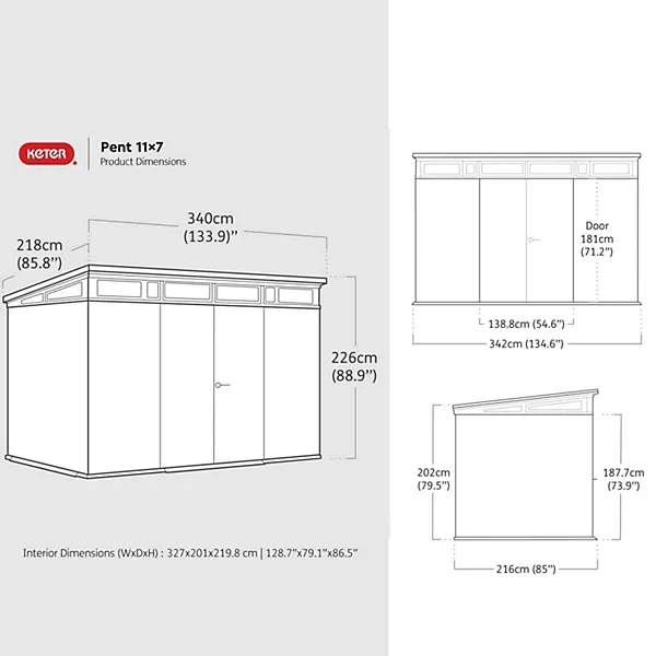 Keter Signature 7x11 ft Pent Walnut Plastic 2 door Shed with floor & 8 windows